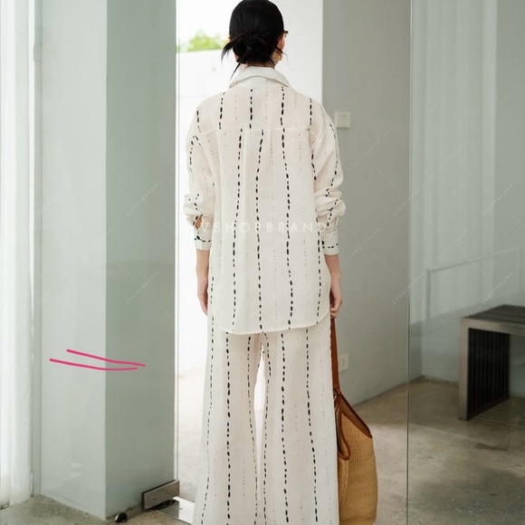 Cream Striped Women's Pants & Jumpsuit Set - Picture 3 of 7